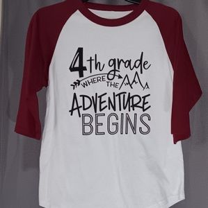 Youth large 3/4 sleeve 4th grade adventure t-shirt top maroon with black letters